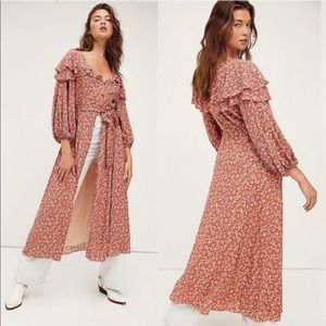 Free People Float on a Sunbeam Midi dress in Rose with Long Sleeves